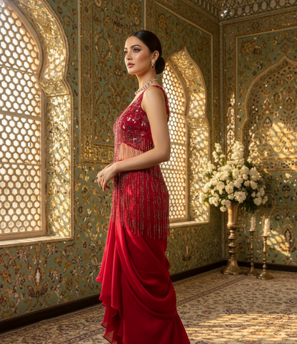 A crop top and skirt set-(RIA-3366)