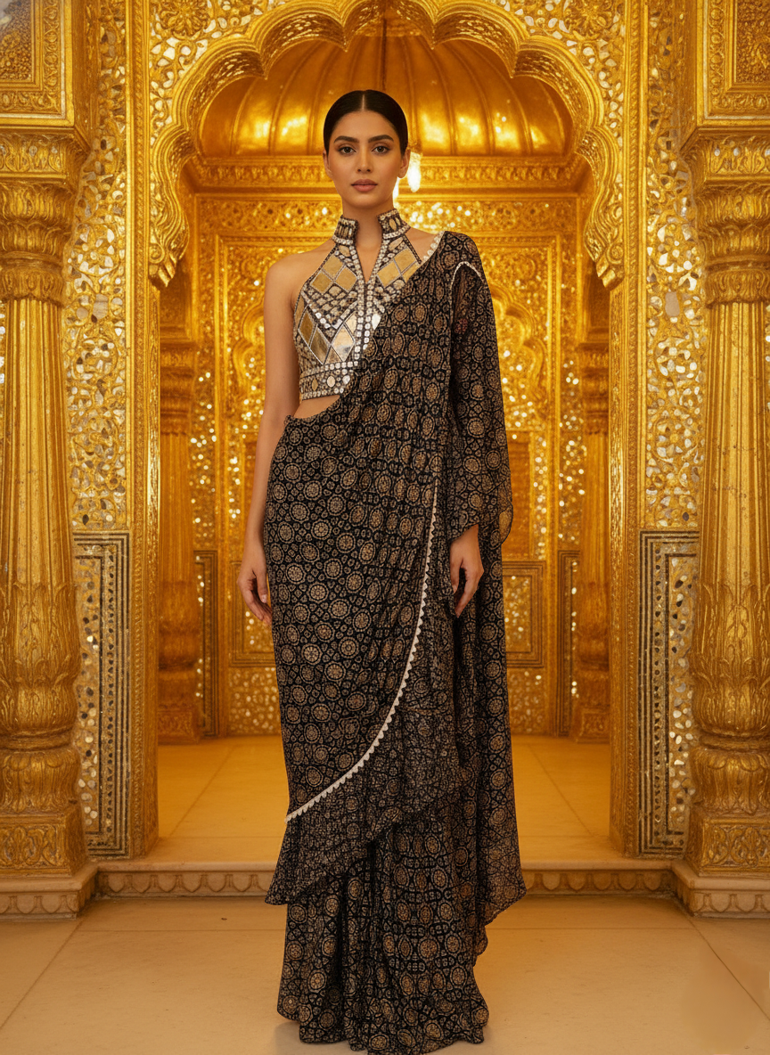 An Ajrakh sari- (ISA-555)