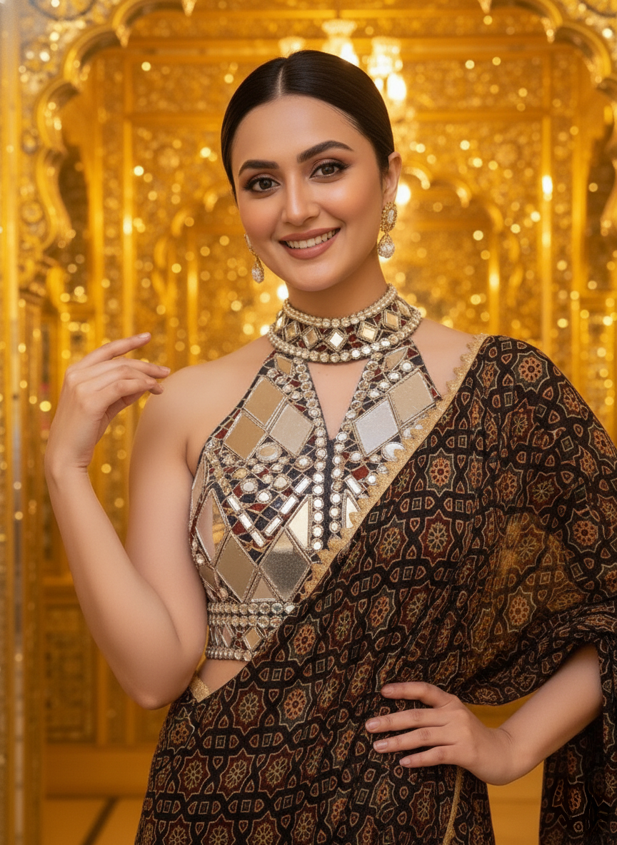 An Ajrakh sari- (ISA-555)