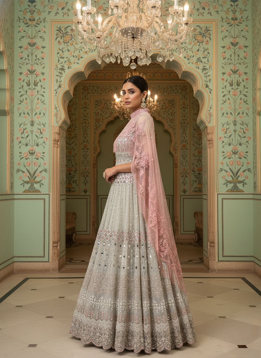 An Anarkali with a cape- (SHA-9)