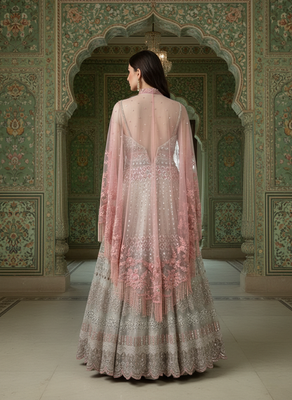 An Anarkali with a cape- (SHA-9)