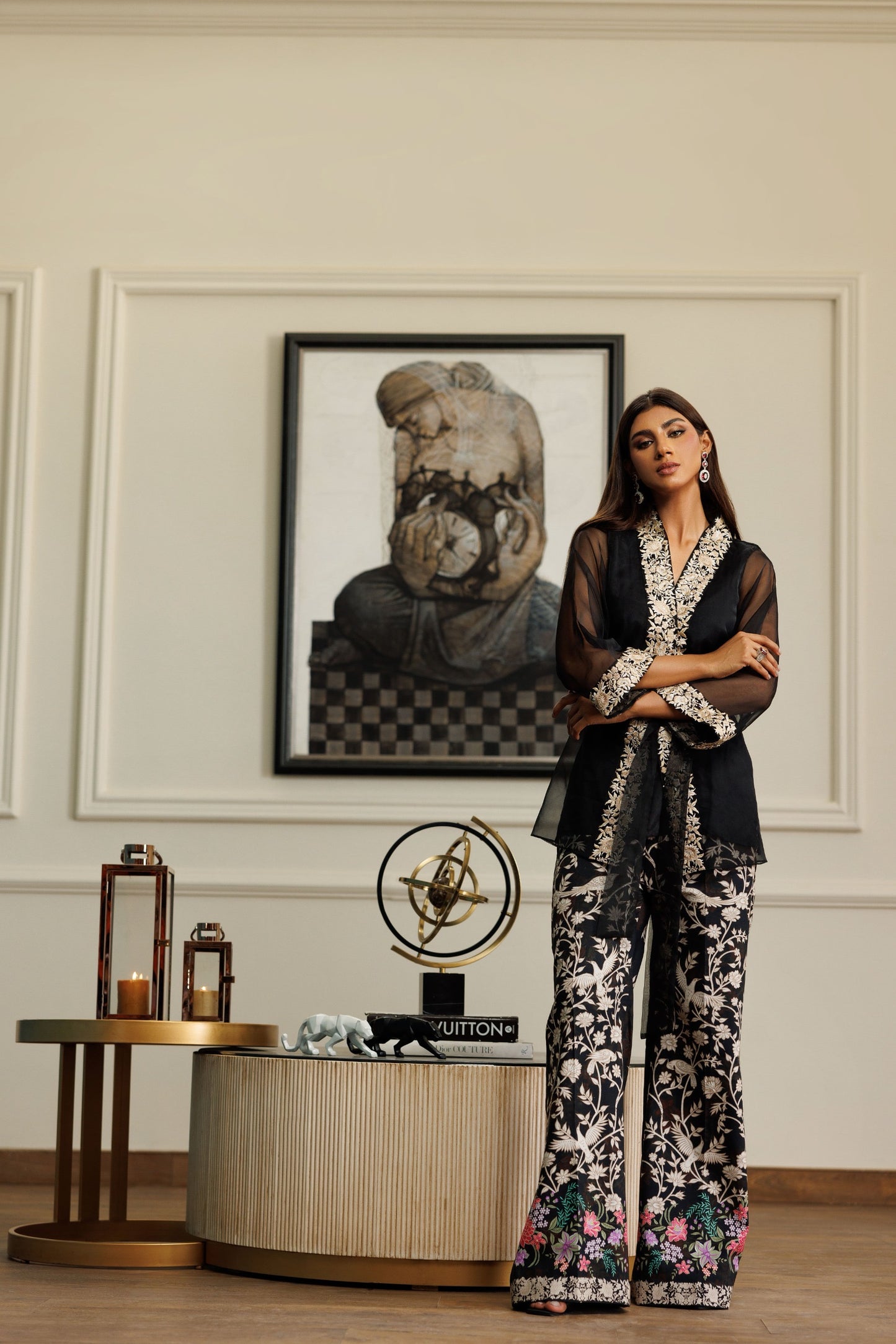 A black organza jacket with pants (8932)