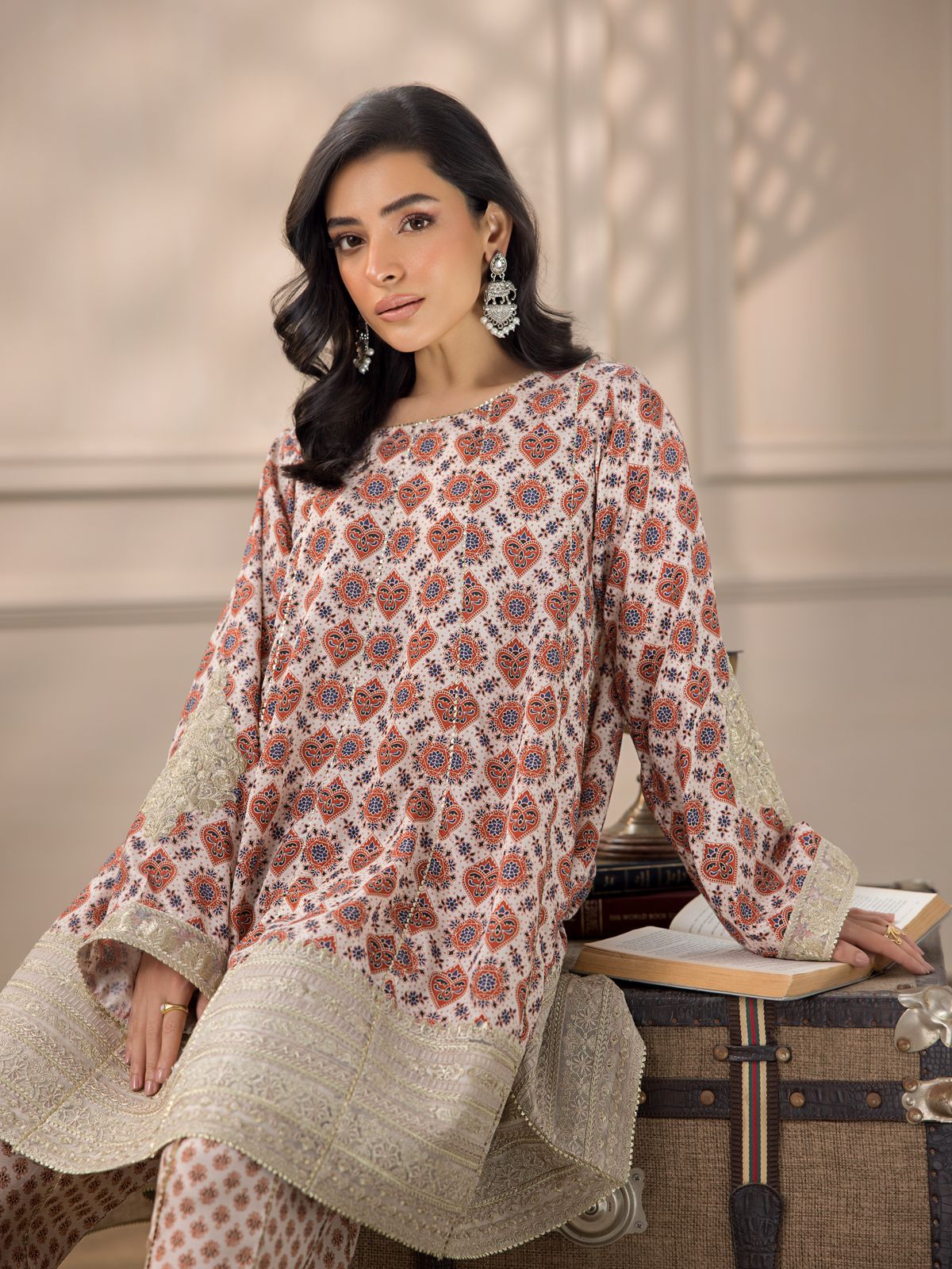Ajrakh Kalidar kurta and pants-(9761)