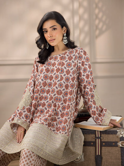 Ajrakh Kalidar kurta and pants-(9761)