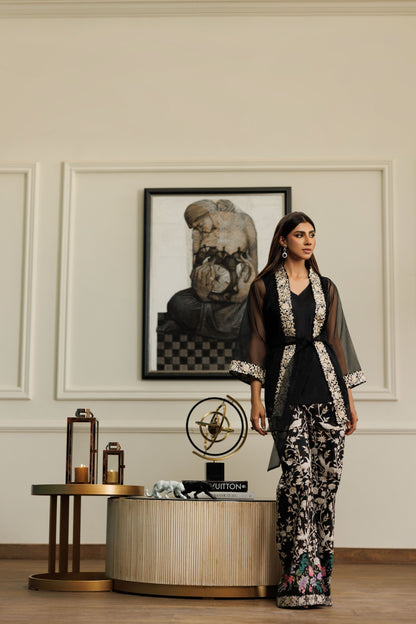 A black organza jacket with pants (8932)