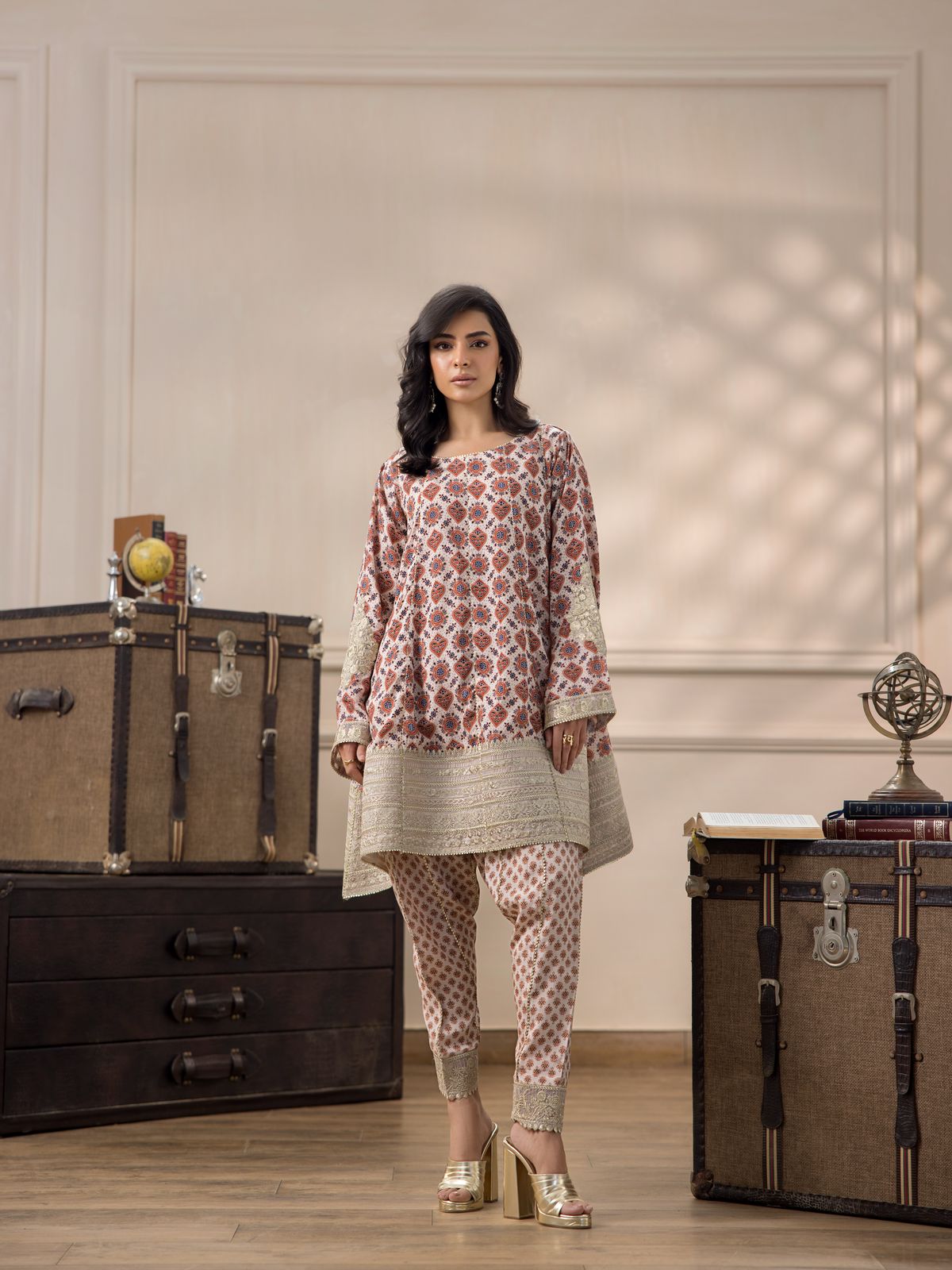 Ajrakh Kalidar kurta and pants-(9761)