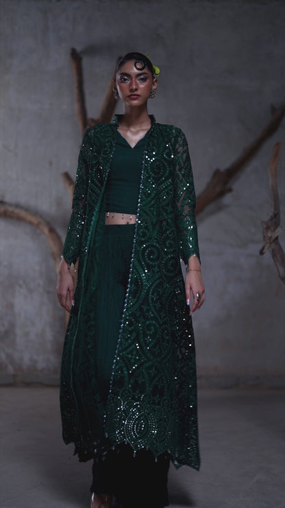 Organza jacket with crushed Pallazos- (9515.2)
