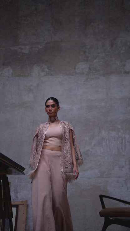 An organza embroidered jacket with gharara pants- (9607)
