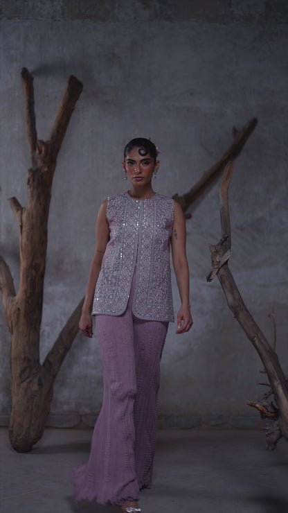 An organza embroidered jacket with crushed pants- (9541.1)