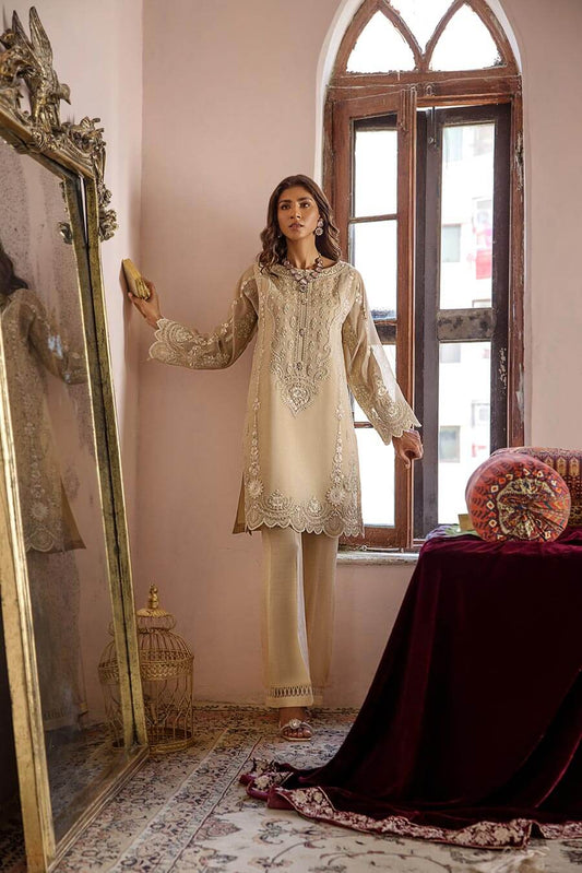 Beige and Gold Embroidered Tunic (OA-7751)