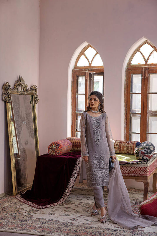 Lilac Hand Embroidered Organza Tunic (OA-7580)