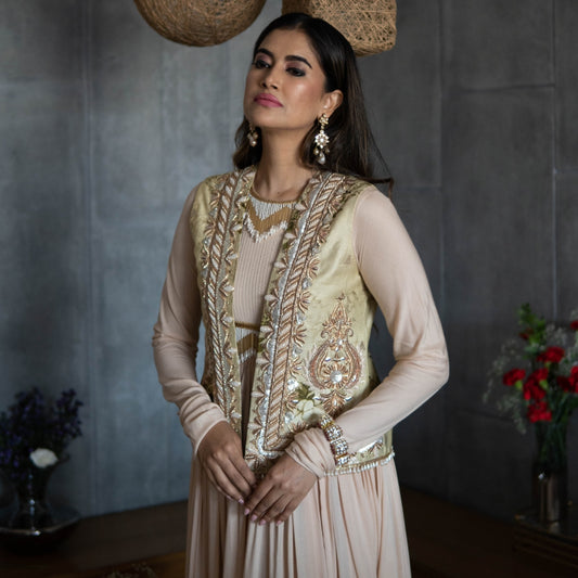 Beige Anarkali with Pista Green Koti (OA-23)