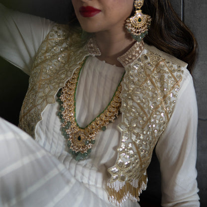 Cream Anarkali Suit with Gold Silk Koti (OA-22)