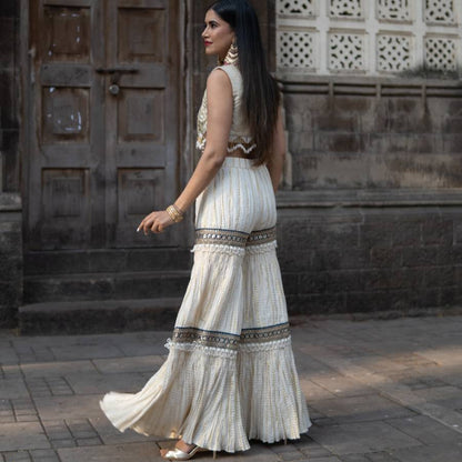 Gold Embroidered Jacket with Sharara Pants (AB-55)