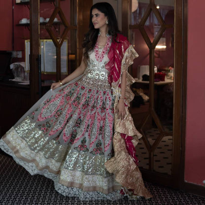 Off White Anarkali with Ruffled Dupatta (AB-57)