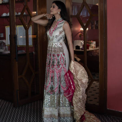 Off White Anarkali with Ruffled Dupatta (AB-57)