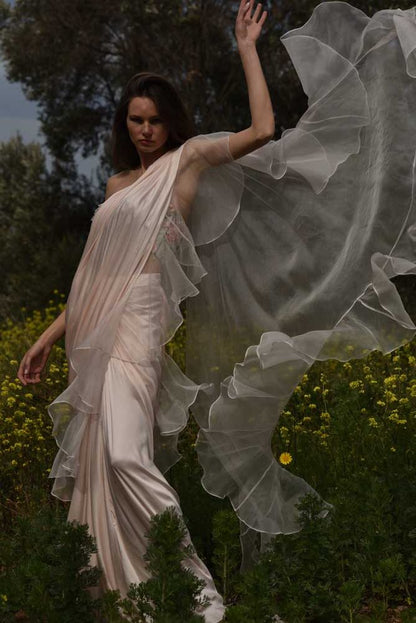 Blush Pink Sari with Floral Embroidered Blouse (OA 86)