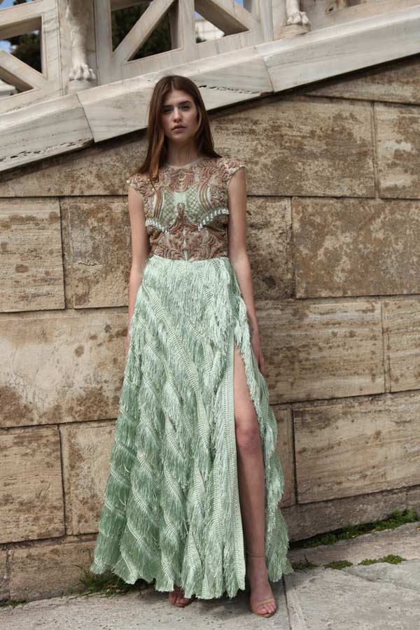 Mint Green Embroidered Blouse with Tasseled Skirt (RO2005)
