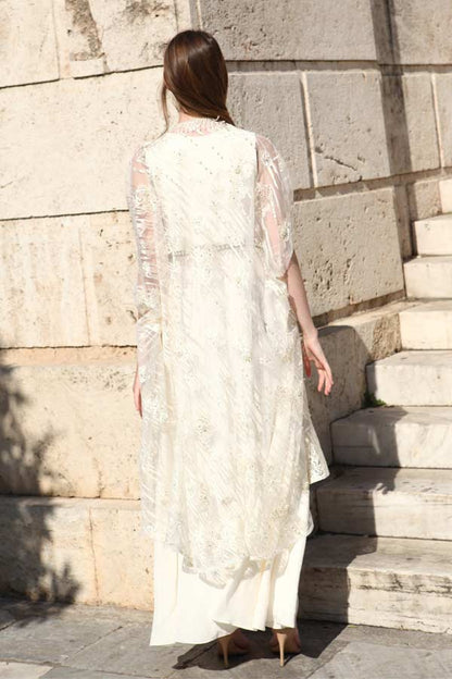 Off White Gown With Cape Sleeves Jacket (RO2007)