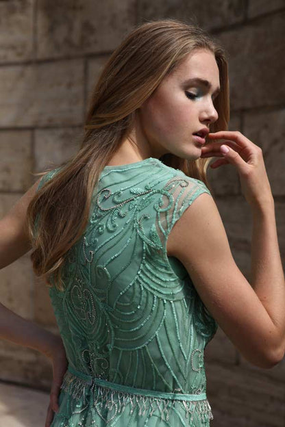 Green Embroidered Jacket with Cowled Gown (R0459)