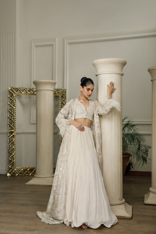 Net Embroidered Jacket with skirt