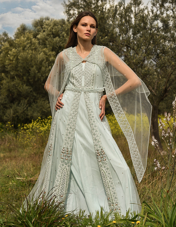 Gown with Embroidered Jacket & Cape Dupatta (OA-66)