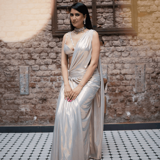 Shimmer Lycra Draped Sari (OAB-06)