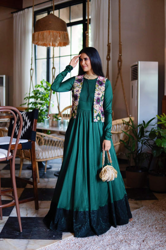 Green Anarkali with a koti