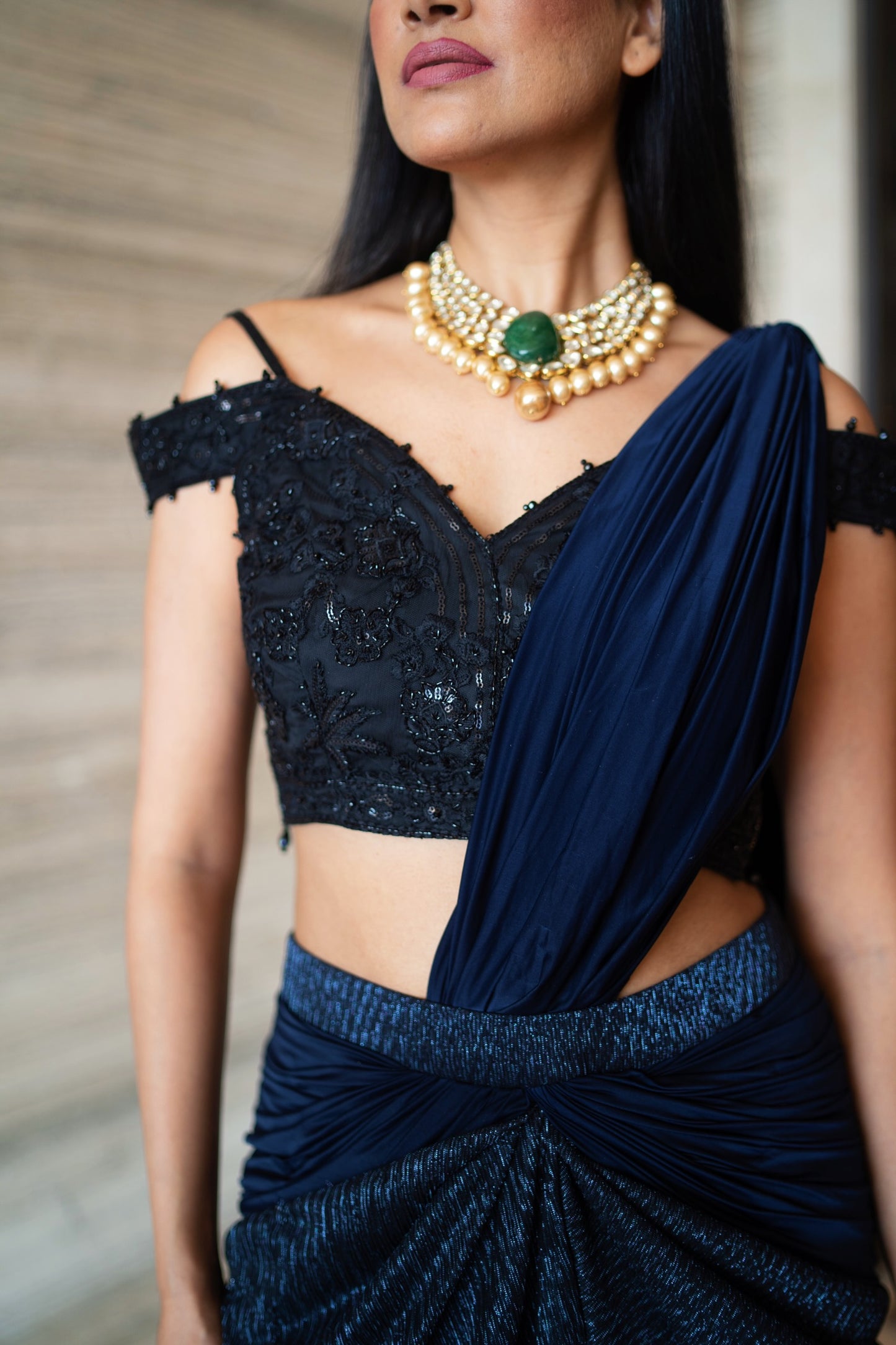Navi Blue Draped Sari