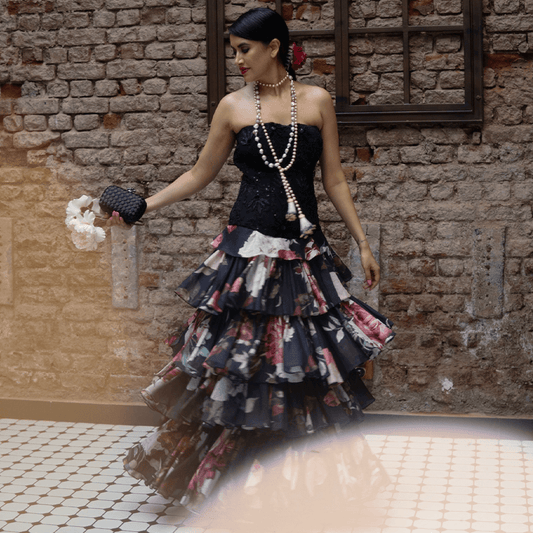 Black Corset with Satin Layered Skirt (BIS-788)