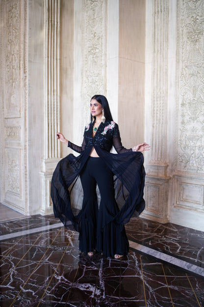 An A-Line black chiffon Kurta (RV2073)