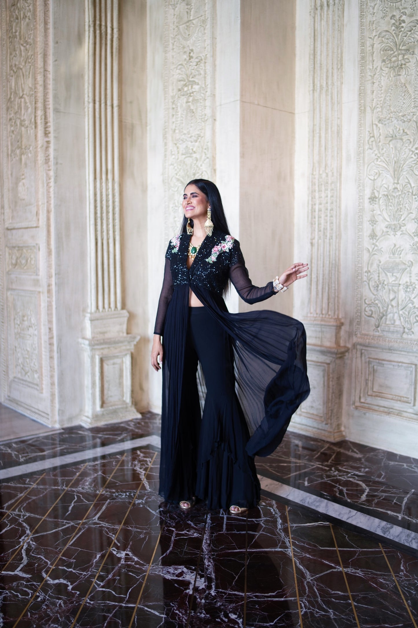 An A-Line black chiffon Kurta (RV2073)