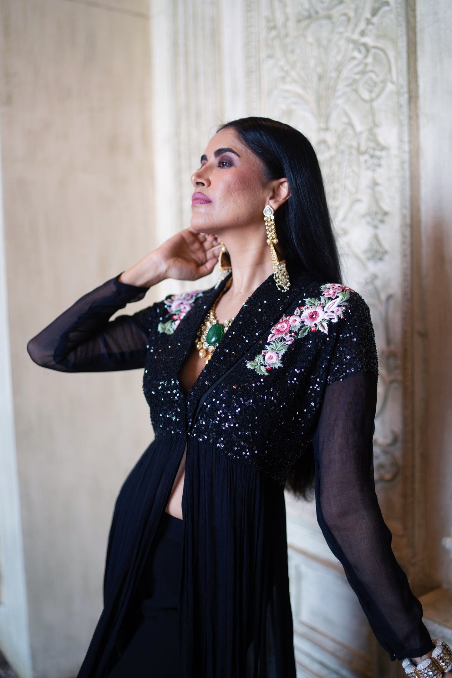 An A-Line black chiffon Kurta (RV2073)